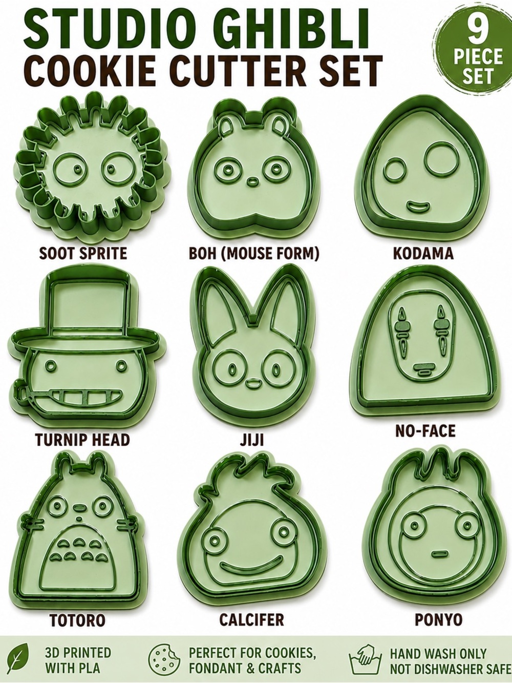 Studio Ghibli 9 Cookie Cutter Set Totoro No-Face Jiji Ponyo Spirited Away & More